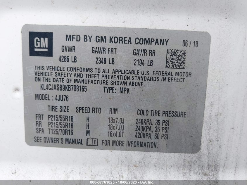 2019 BUICK ENCORE PREFERRED - KL4CJASB9KB708165
