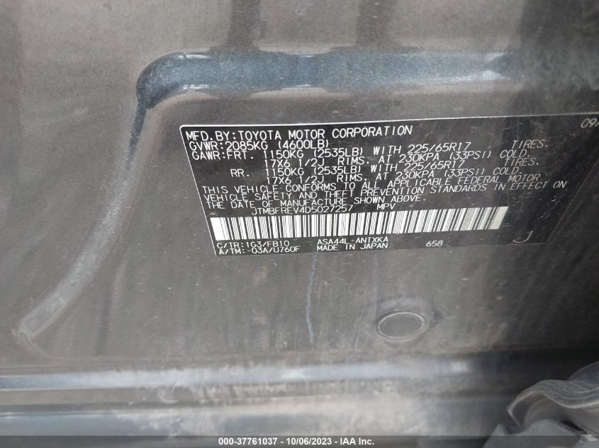 2013 TOYOTA RAV4 LE - JTMBFREV4D5027257