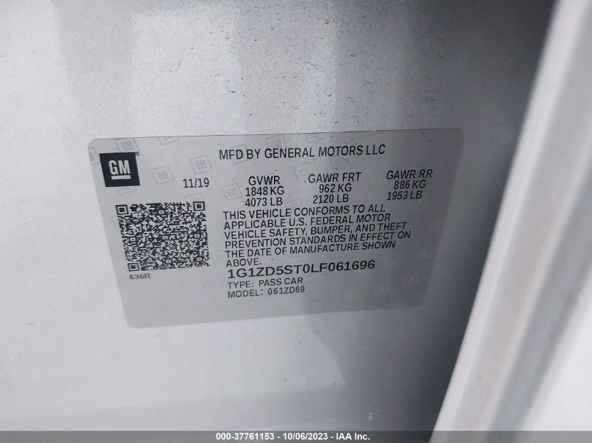 2020 CHEVROLET MALIBU LT - 1G1ZD5ST0LF061696