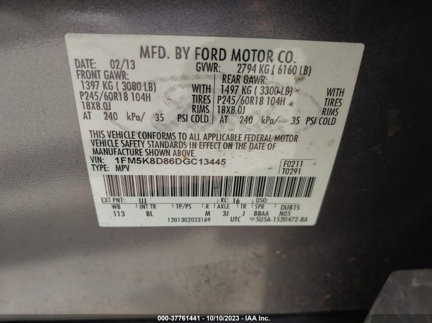 2013 FORD EXPLORER XLT - 1FM5K8D86DGC13445
