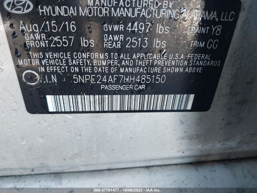 2017 HYUNDAI SONATA 2.4L - 5NPE24AF7HH485150