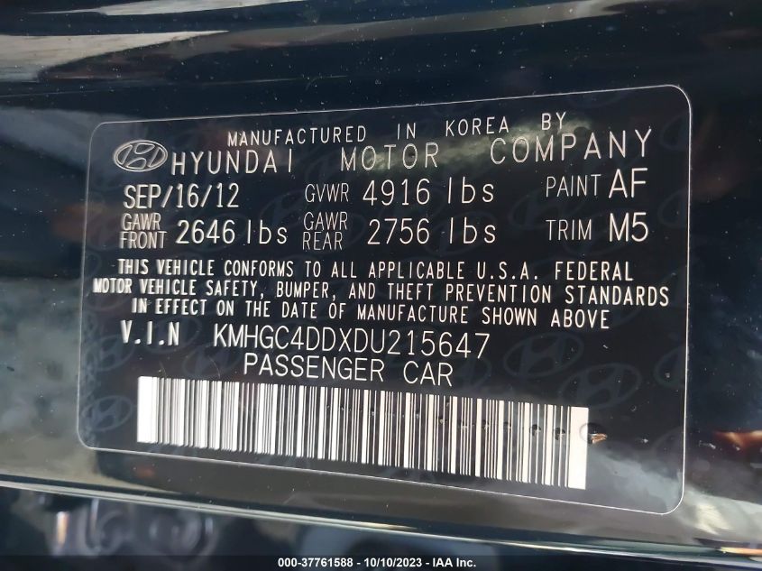 2013 HYUNDAI GENESIS 3.8L - KMHGC4DDXDU215647