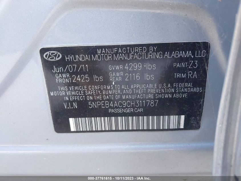 5NPEB4AC9CH311787 | 2012 HYUNDAI SONATA