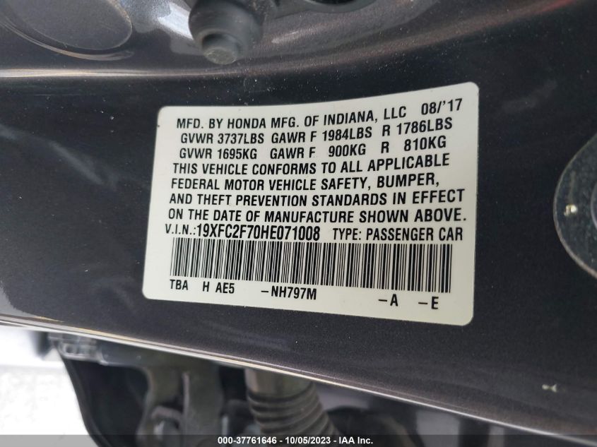 2017 HONDA CIVIC SEDAN EX - 19XFC2F70HE071008