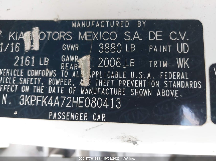 VIN 3KPFK4A72HE080413 2017 KIA FORTE LX