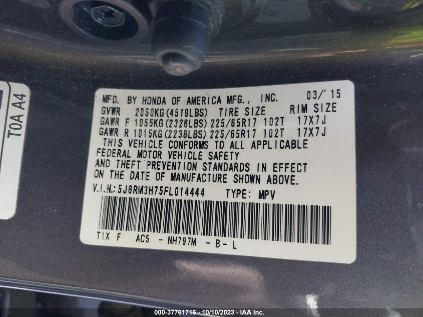 2015 HONDA CR-V EX-L - 5J6RM3H75FL014444