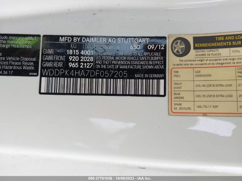 2013 MERCEDES-BENZ SLK-CLASS SLK 250 WDDPK4HA7DF057205