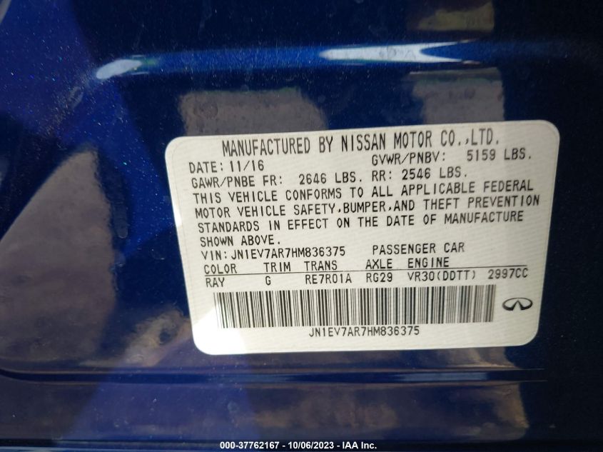 2017 INFINITI Q50 PREMIUM/SPORT/SE - JN1EV7AR7HM836375