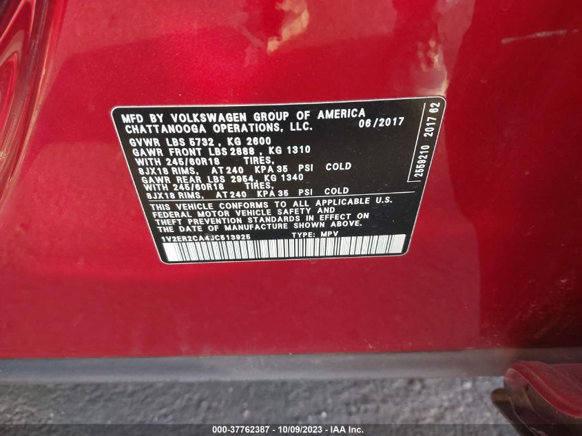 2018 VOLKSWAGEN ATLAS 3.6L V6 SEL - 1V2ER2CA4JC513925