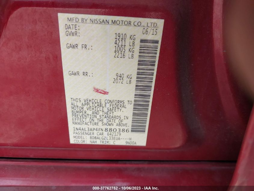 2015 NISSAN ALTIMA 2.5 S - 1N4AL3AP4FN880386