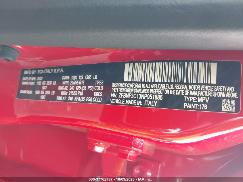 2022 FIAT 500X SPORT - ZFBNF3C13NP951885