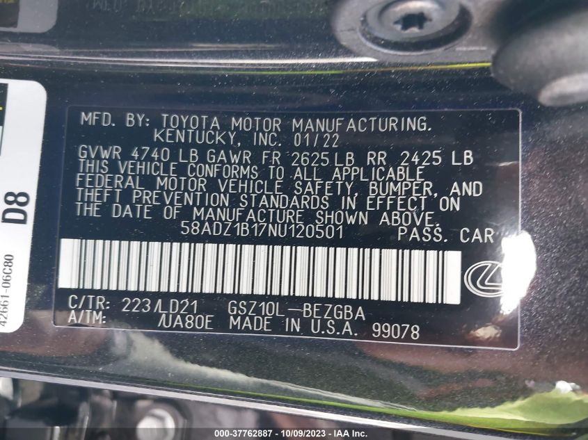 2022 LEXUS ES 350 - 58ADZ1B17NU120501