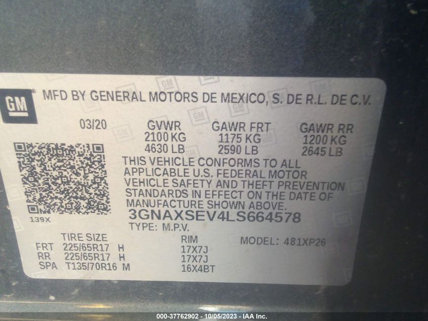2020 CHEVROLET EQUINOX LS - 3GNAXSEV4LS664578