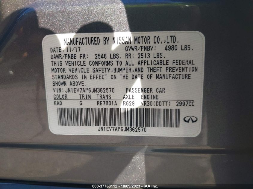 2018 INFINITI Q50 LUXE/SPORT - JN1EV7AP6JM362570