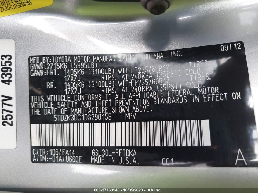 2013 TOYOTA SIENNA L - 5TDZK3DC1DS290159