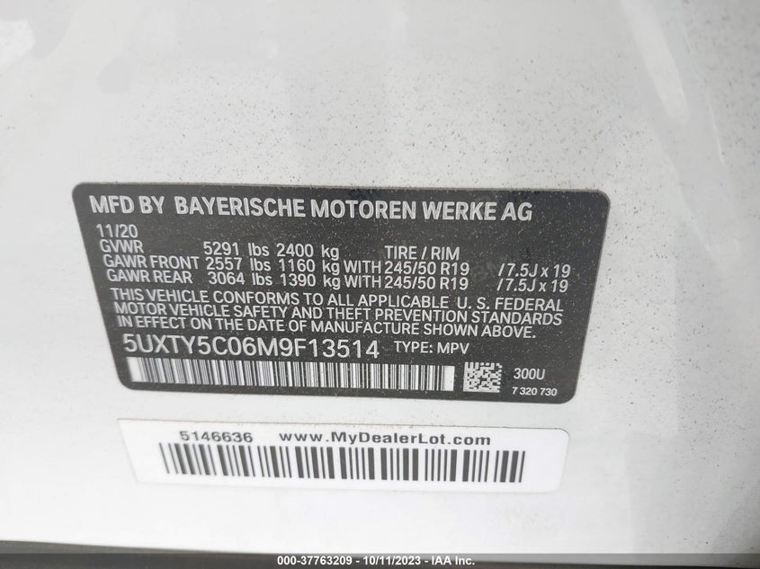 VIN 5UXTY5C06M9F13514 2021 BMW X3 XDRIVE30I