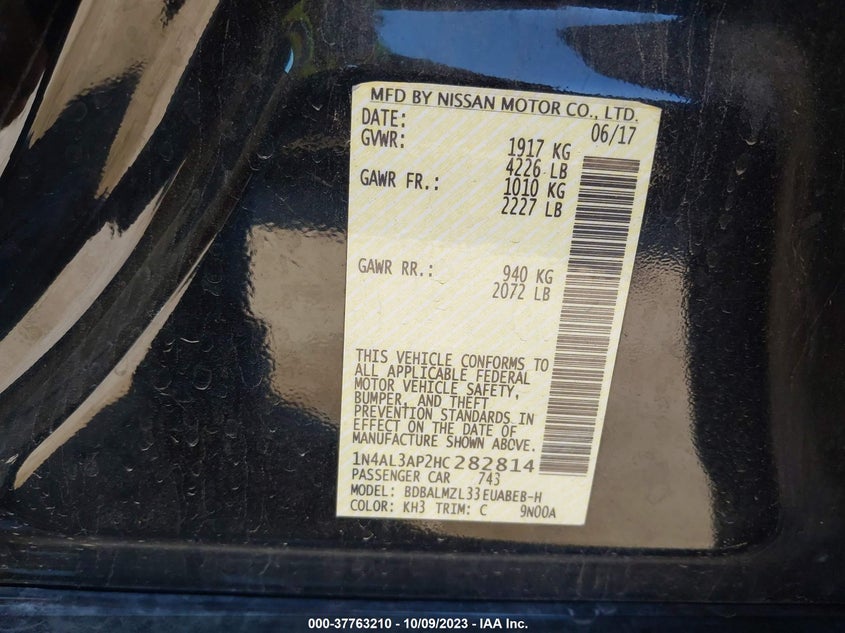 VIN 1N4AL3AP2HC282814 2017 NISSAN ALTIMA 2.5/S/SV/SL/SR