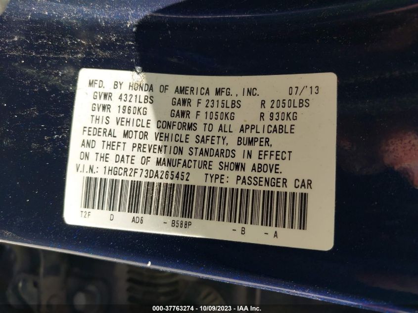 2013 HONDA ACCORD SDN EX - 1HGCR2F73DA265452