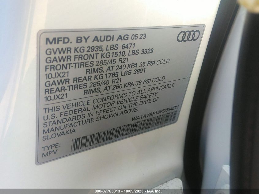2023 AUDI Q8 PREMIUM 55 TFSI QUATTRO TIPTRONIC WA1AVBF14PD034571