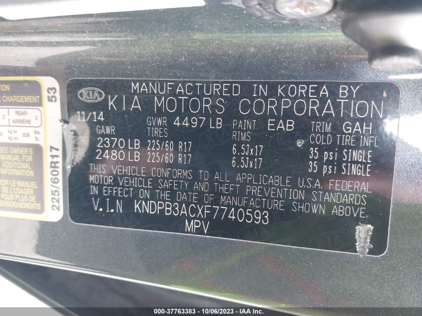 2015 KIA SPORTAGE LX - KNDPB3ACXF7740593