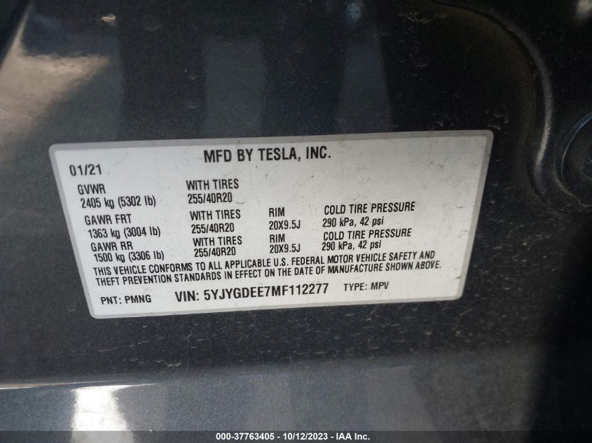 2021 TESLA MODEL Y LONG RANGE - 5YJYGDEE7MF112277