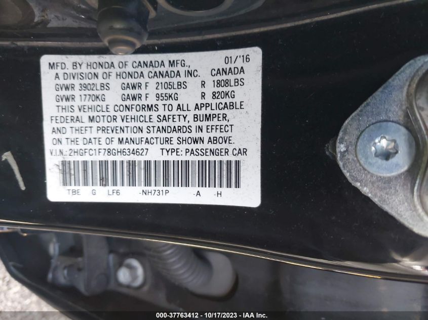 2016 HONDA CIVIC SEDAN EX-L - 2HGFC1F78GH634627