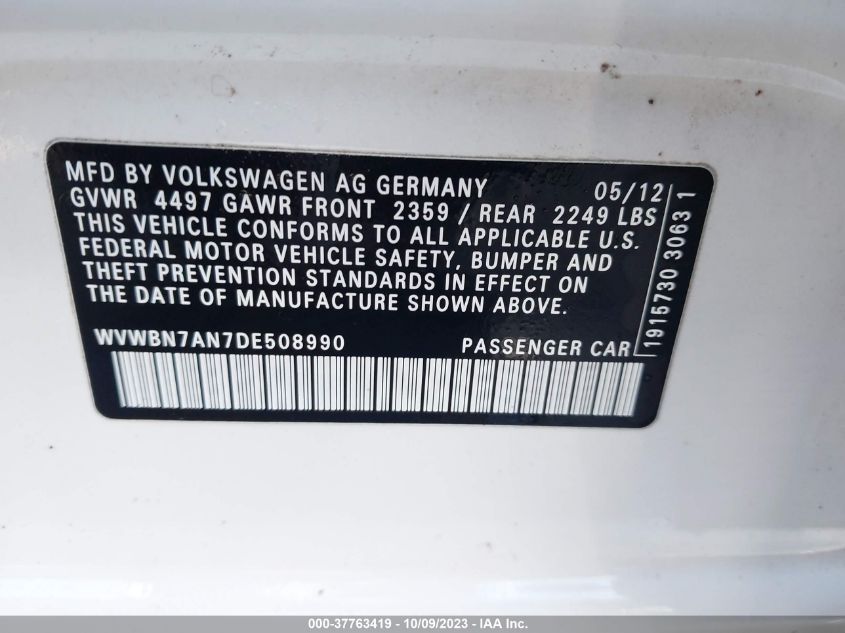 2013 VOLKSWAGEN CC R-LINE/SPORT/SPORT PLUS - WVWBN7AN7DE508990