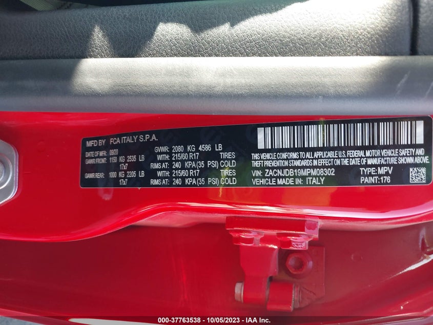VIN ZACNJDB19MPM08302 2021 JEEP RENEGADE LATITUDE
