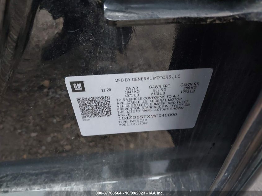 2021 CHEVROLET MALIBU LT - 1G1ZD5STXMF040890