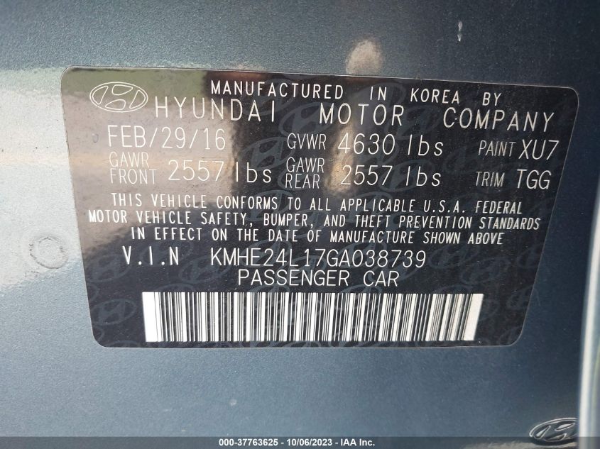 2016 HYUNDAI SONATA HYBRID SE - KMHE24L17GA038739
