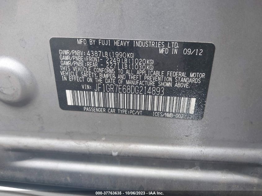 2013 SUBARU IMPREZA WRX PREMIUM JF1GR7E68DG214893