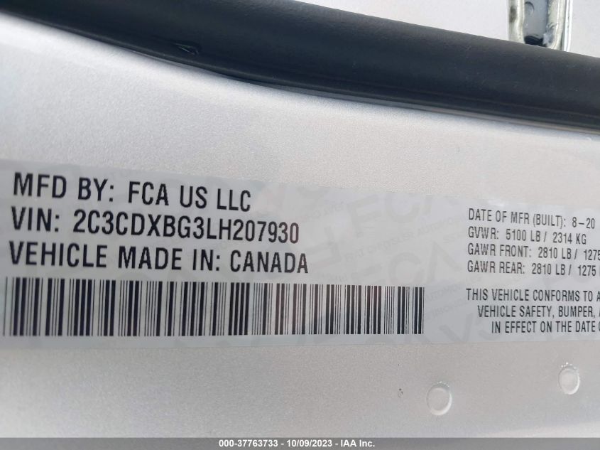 2020 DODGE CHARGER SXT - 2C3CDXBG3LH207930