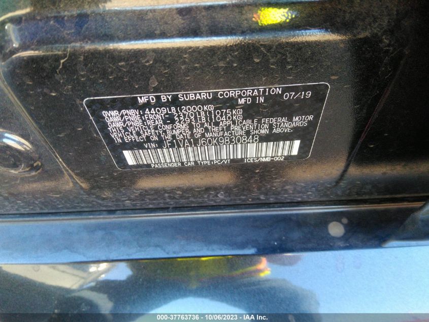 2019 SUBARU WRX LIMITED - JF1VA1J60K9830848