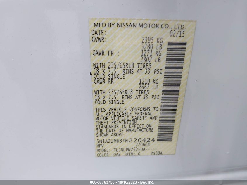 2015 NISSAN MURANO S - 5N1AZ2MH3FN220424