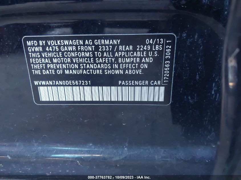 2013 VOLKSWAGEN CC SPORT - WVWAN7AN0DE567231
