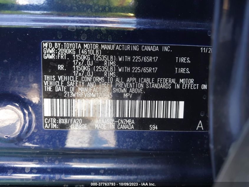 2021 TOYOTA RAV4 XLE - 2T3W1RFV8MW120645