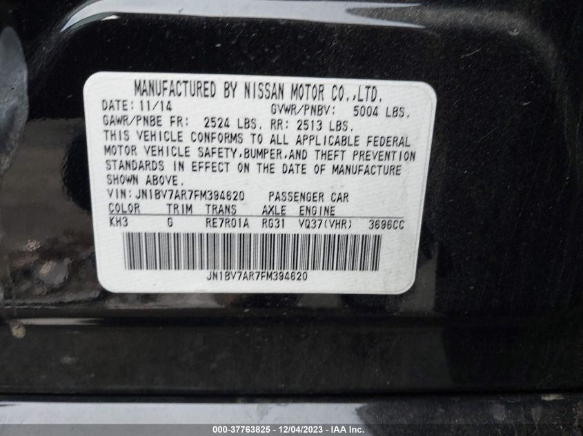 2015 INFINITI Q50 PREMIUM/SPORT - JN1BV7AR7FM394620
