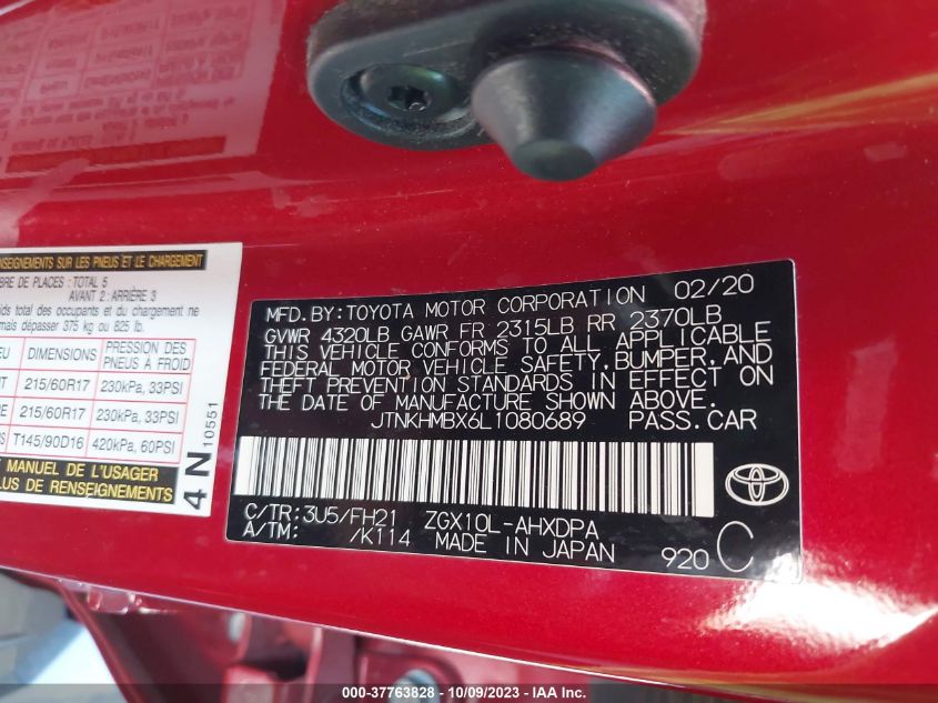 2020 TOYOTA C-HR LE/XLE/LIMITED - JTNKHMBX6L1080689