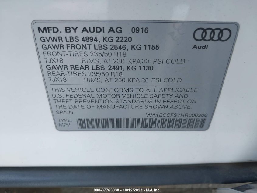 2017 AUDI Q3 PREMIUM - WA1ECCFS7HR006306