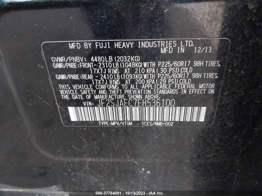 2014 SUBARU FORESTER 2.5I PREMIUM - JF2SJAEC7EH536100