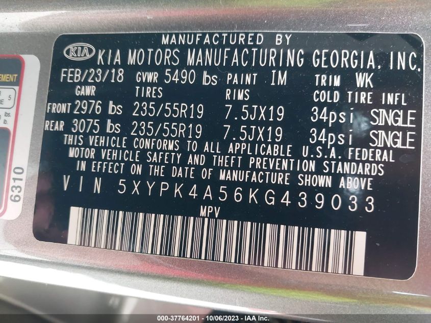 2019 KIA SORENTO SX/SXL - 5XYPK4A56KG439033