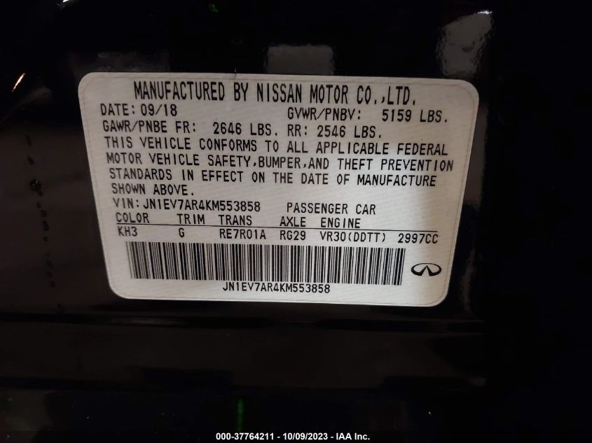 2019 INFINITI Q50 3.0T LUXE - JN1EV7AR4KM553858