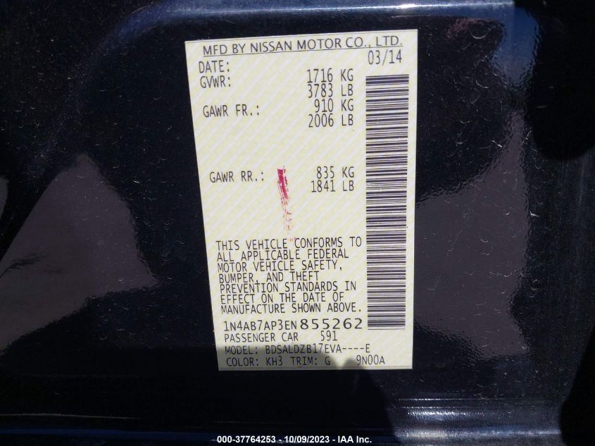 2014 NISSAN SENTRA SV - 1N4AB7AP3EN855262