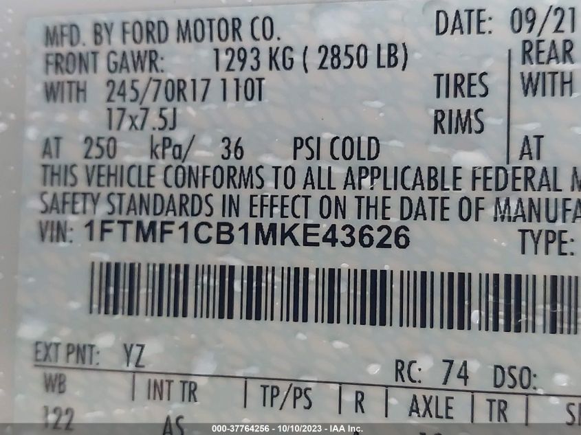 1FTMF1CB1MKE43626 Ford F150   9