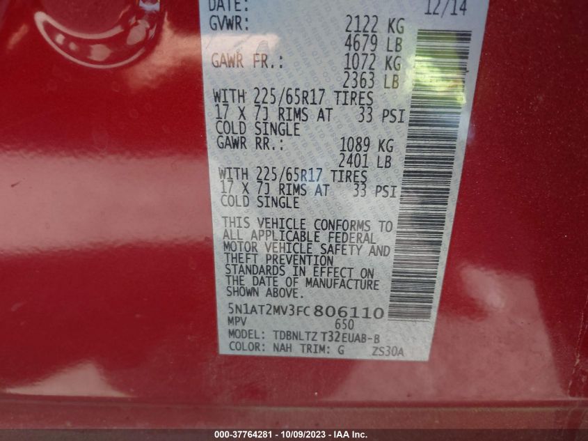 2015 NISSAN ROGUE S/SL/SV - 5N1AT2MV3FC806110