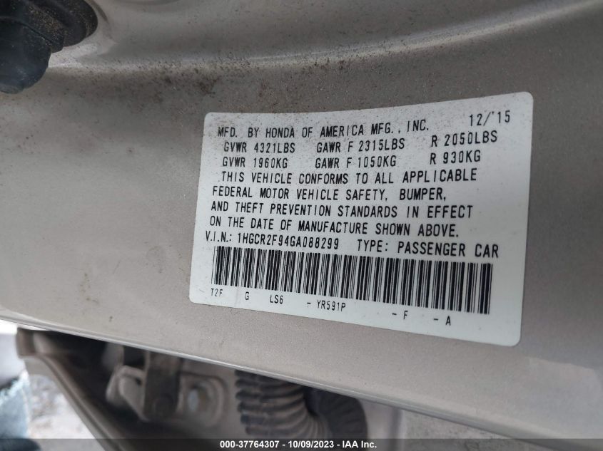 2016 HONDA ACCORD SEDAN EX-L - 1HGCR2F94GA088299