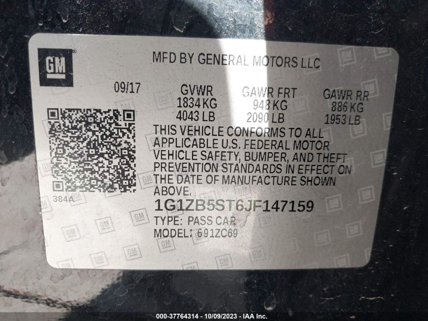 2018 CHEVROLET MALIBU LS - 1G1ZB5ST6JF147159