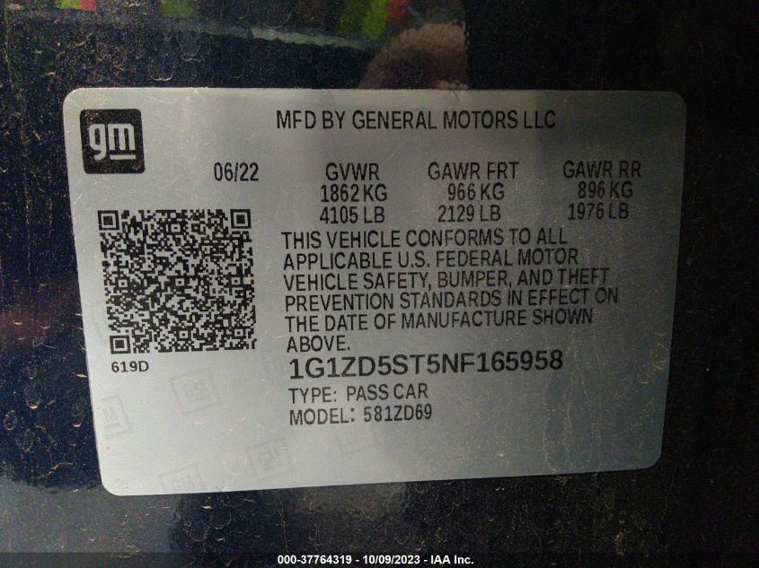 2022 CHEVROLET MALIBU LT - 1G1ZD5ST5NF165958