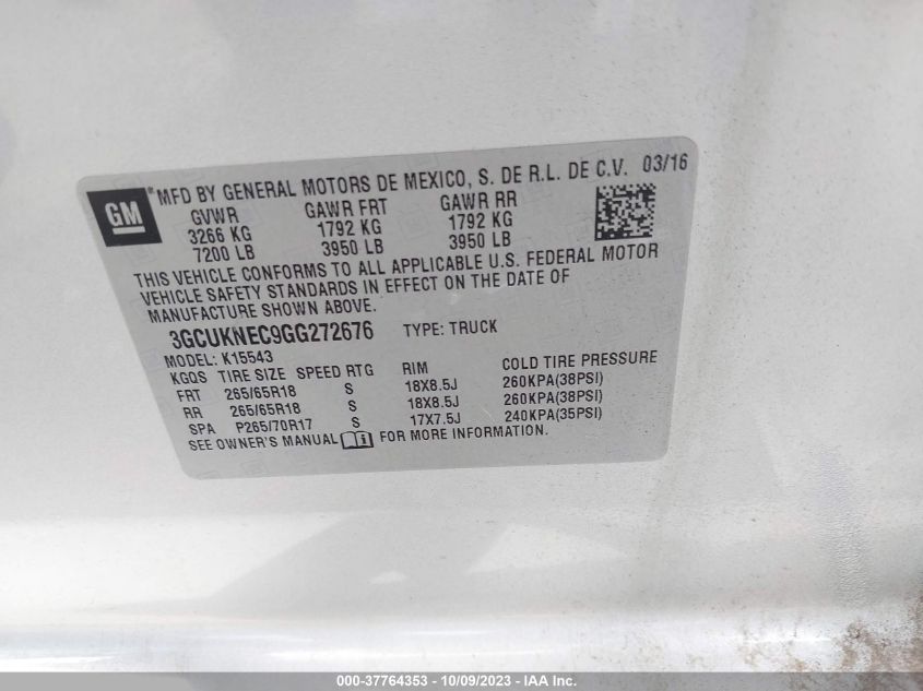 2016 CHEVROLET SILVERADO 1500 WORK TRUCK - 3GCUKNEC9GG272676