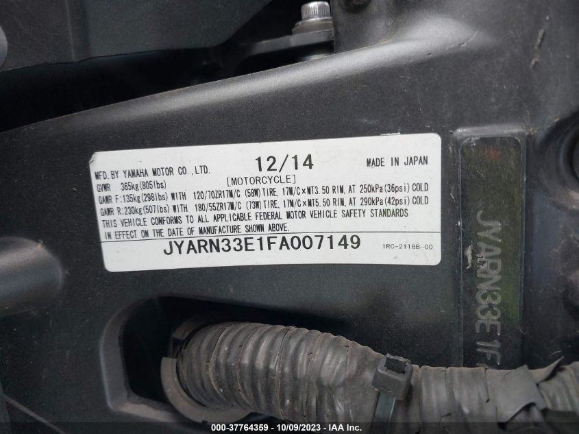 2015 YAMAHA FZ09 JYARN33E1FA007149